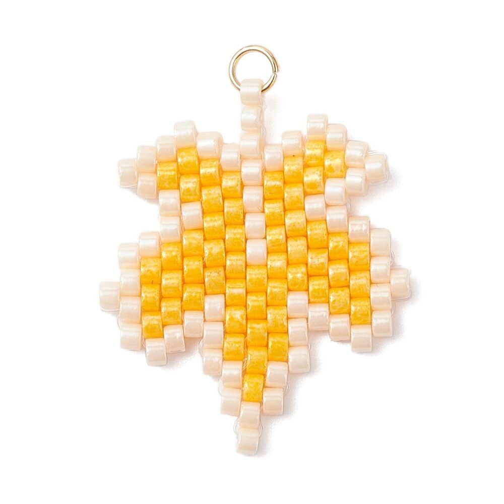 2179 10 pcs Glass Maple Leaf Seed Beaded Charms with 304 Stainless Steel